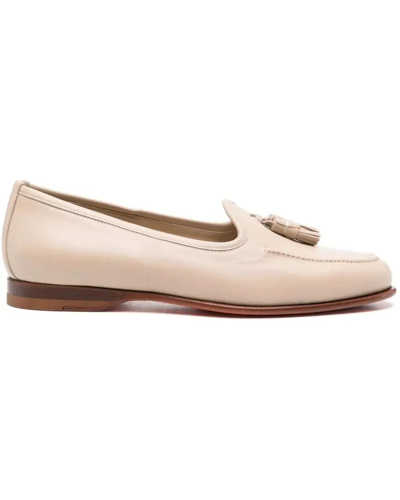 Santoni Beige Leather Tassel Loafers With Rubber Sole beige Beige