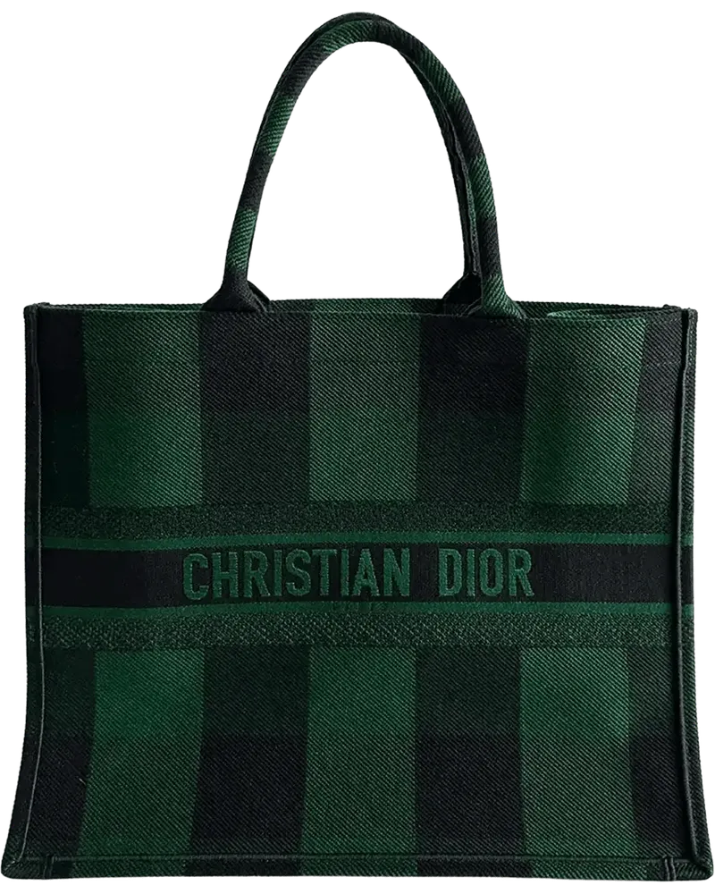 Dior Crossbody Bags Dior Book Tote Large Check Leaf green / black / ve grün Grün