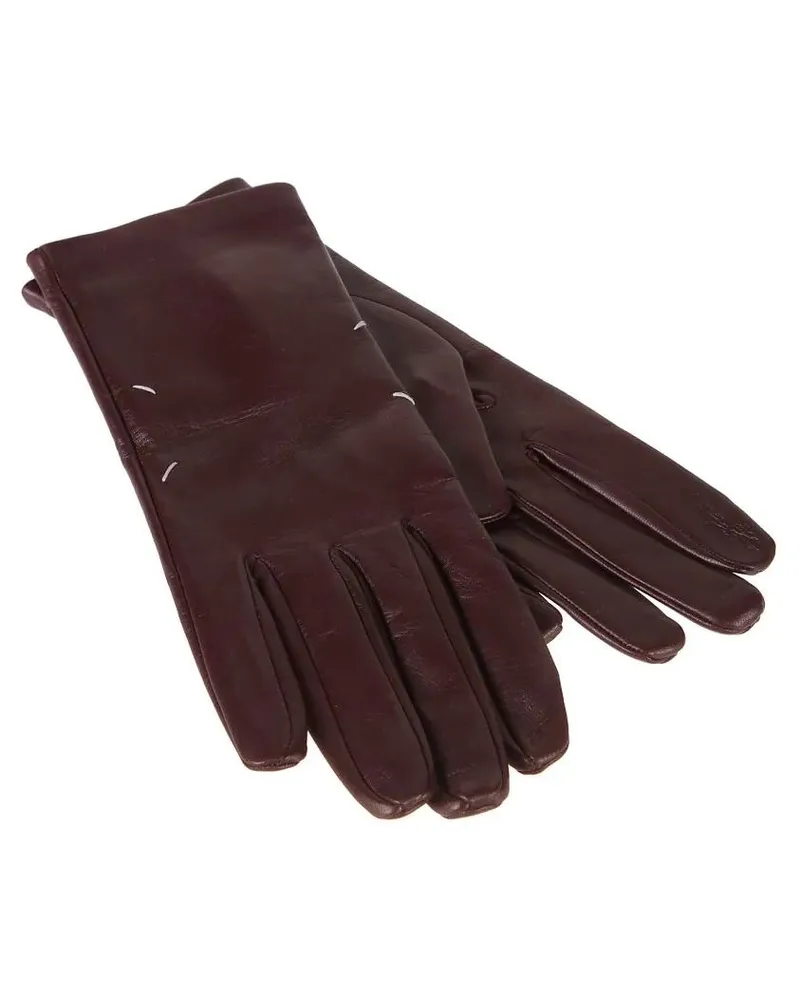 Maison Margiela Handschuhe Burgundy Leather Gloves With Refined Elongated Sil schwarz Schwarz