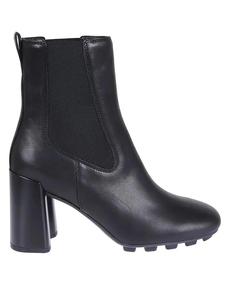 Hogan Stiefel Black Leather Boots With Elastic Side Stra schwarz Schwarz