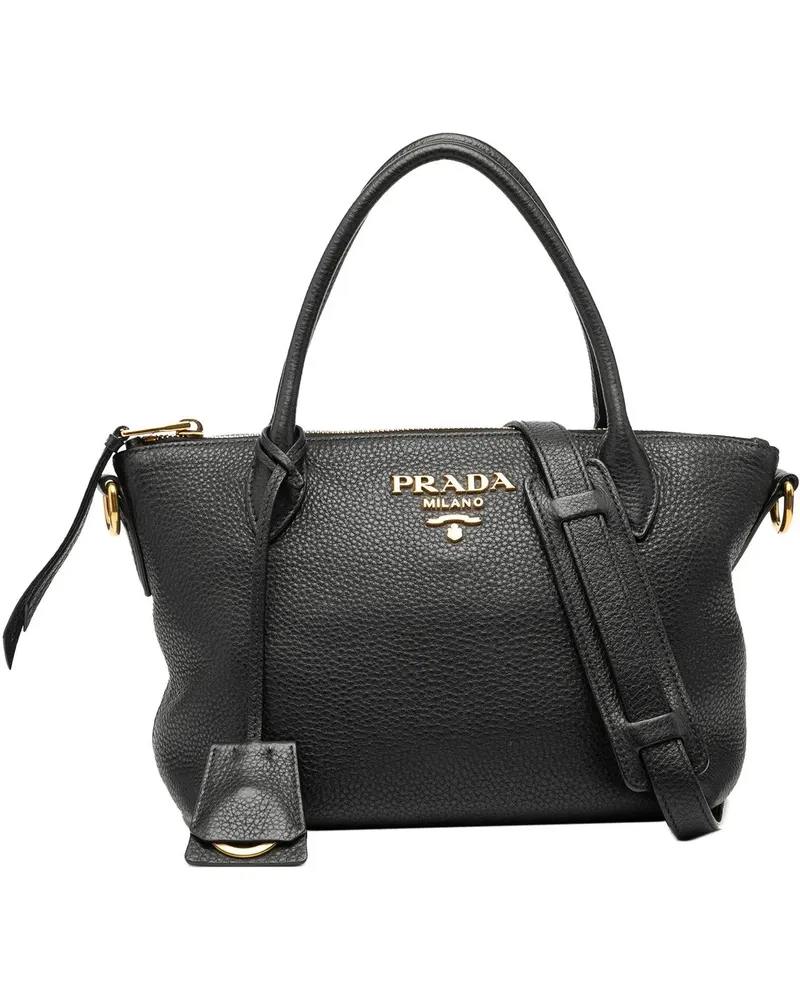 Prada Hobo Bags Vitello Daino Zip Top Satchel schwarz Schwarz
