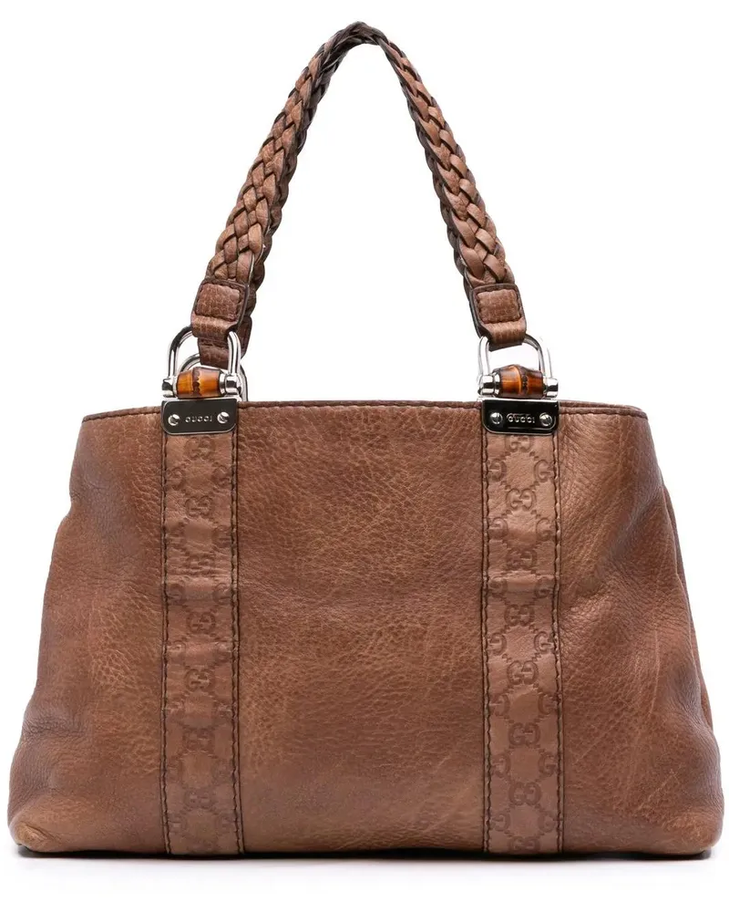 Gucci Shopper ssima Trimmed Leather Bamboo Libeccio Tote braun Braun