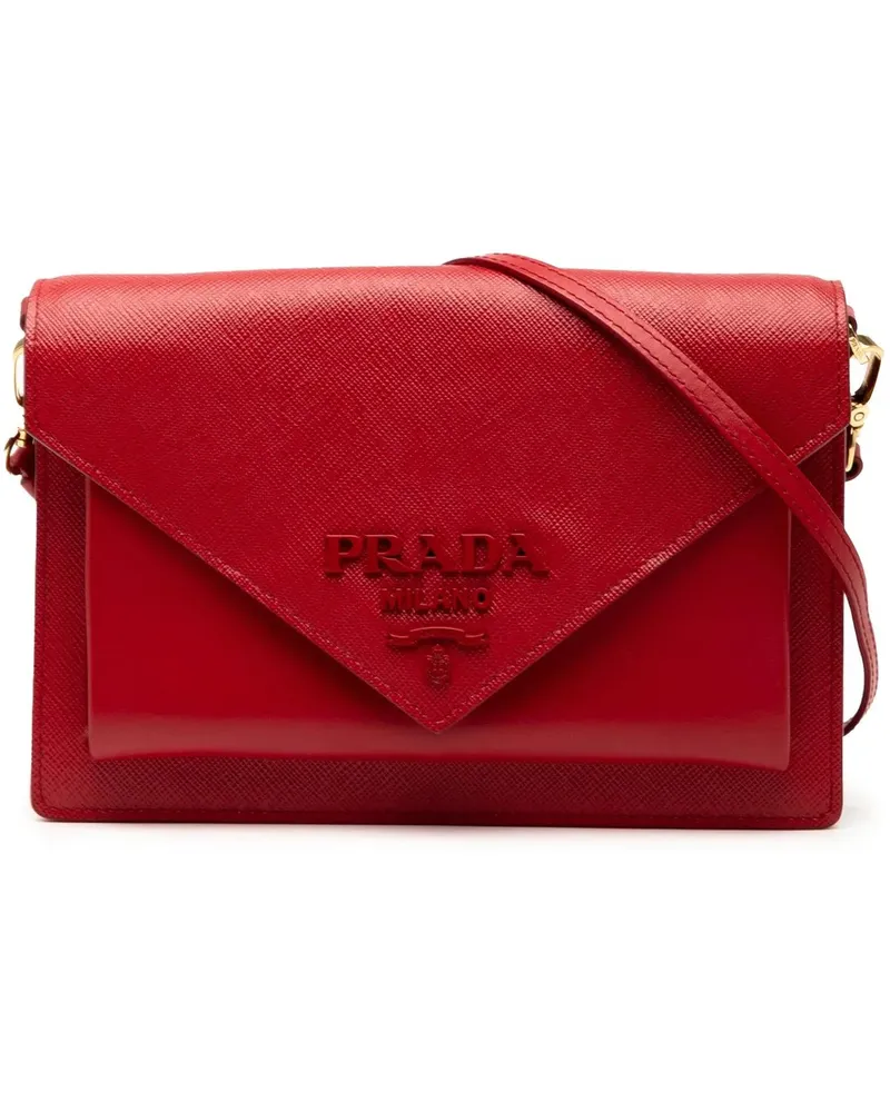 Prada Hobo Bags Mini City Calf Trimmed Saffiano Monochrome Envelop rot Rot