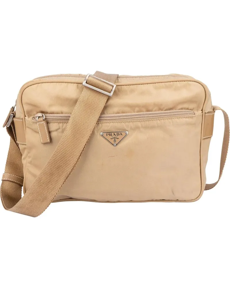 Prada Crossbody Bags  Beige Nylon Triangle Side Crossbody Bag beige Beige