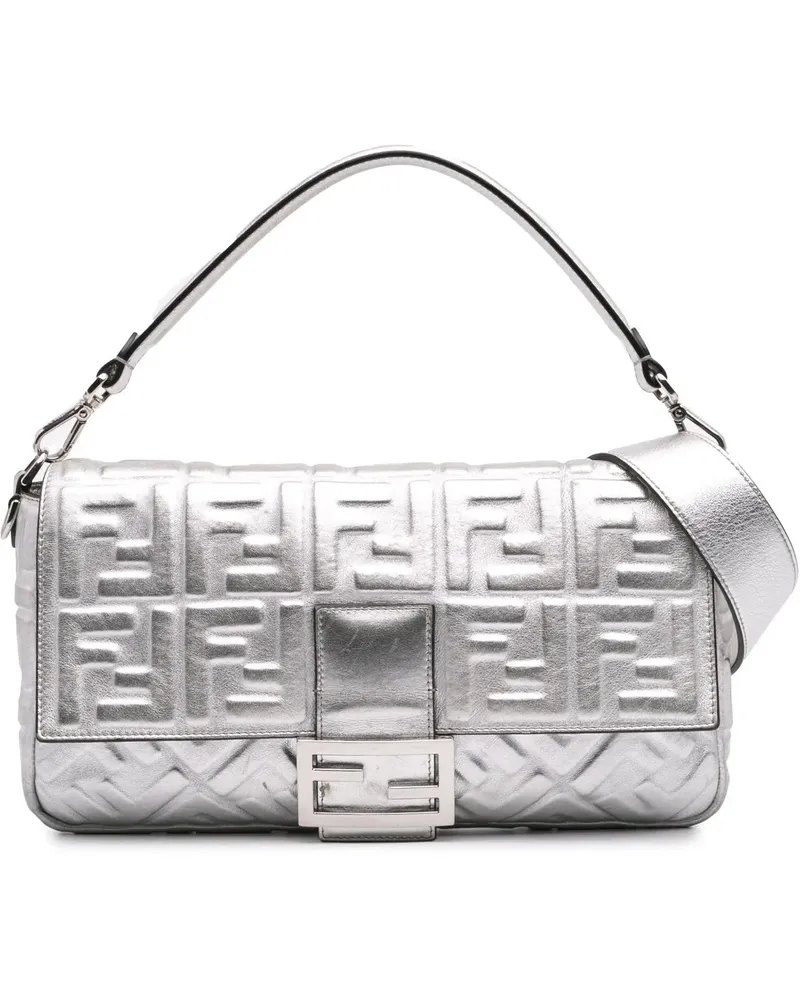 Fendi Hobo Bags 2010-2025 Large Zucca Embossed Baguette Satchel silberfarben 