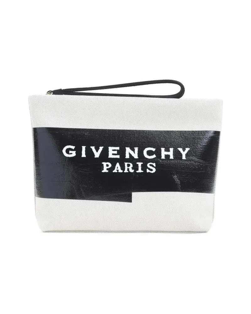 Givenchy Clutches Rectangular Cotton-Linen Blend Clutch With Graphic weiß Weiß
