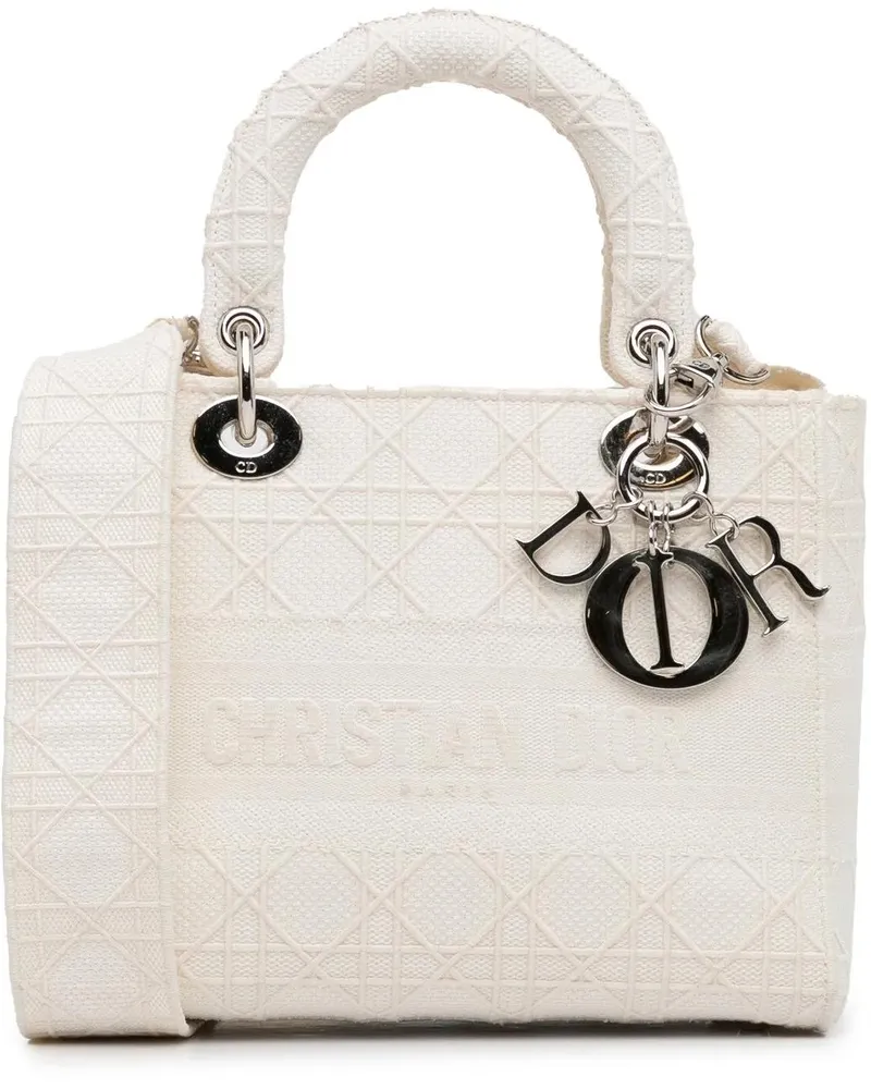 Dior Hobo Bags Medium Canvas Cannage Lady D Lite weiß Weiß