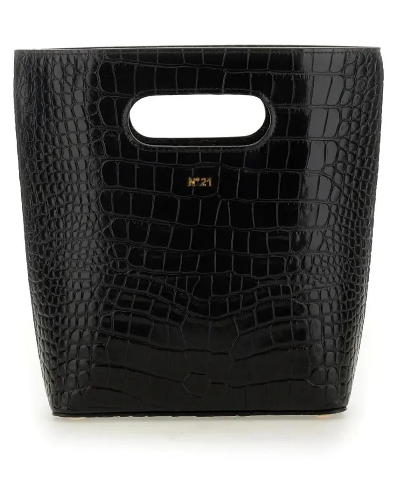 N° 21 Hobo Bags Crocodile-Embossed Calf Leather Small Bag schwarz Schwarz