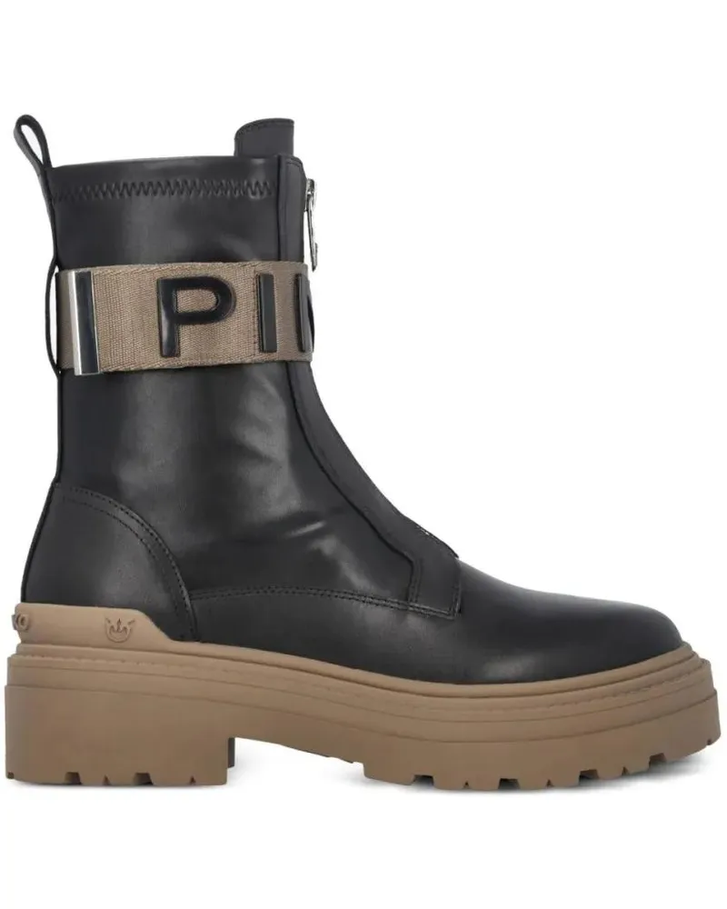 Pinko Stiefel Chunky Sole Black Leather Boots schwarz Schwarz