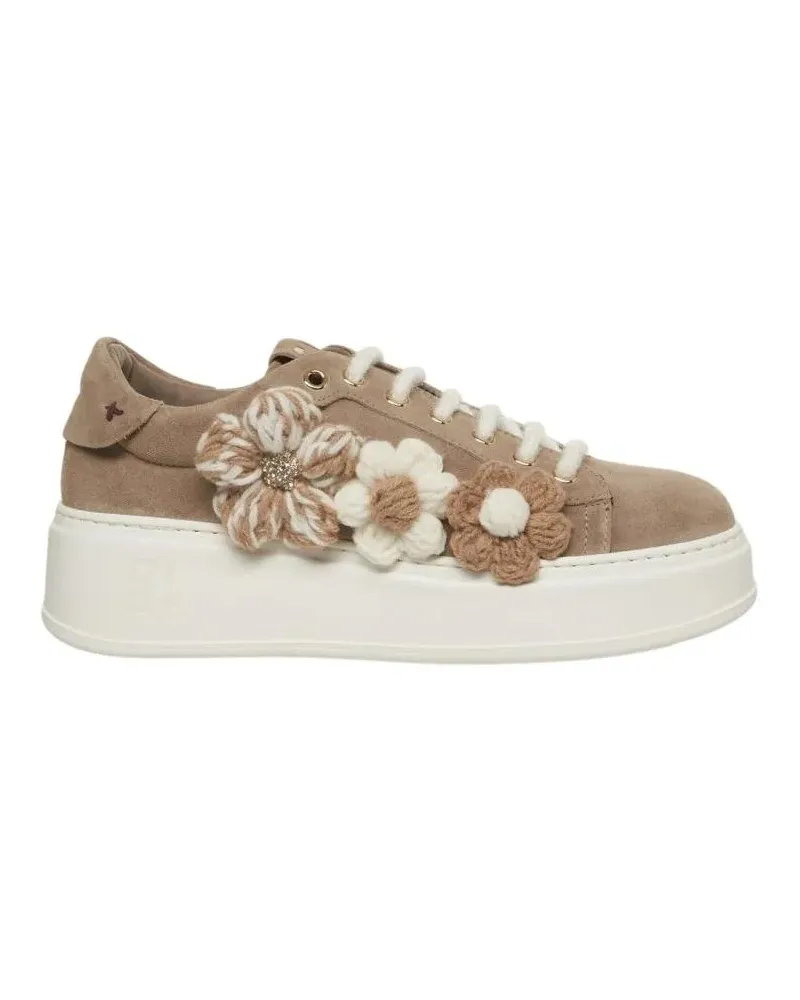 GIO+ Low-Top Sneaker Suede Sneakers With Floral Appliqués And Strass Ac weiß Weiß