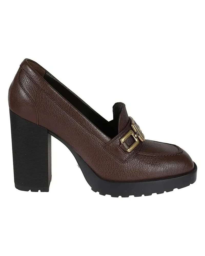 Hogan Hohe Schuhe H623 Brown Leather Loafer With Gold Buckle schwarz Schwarz