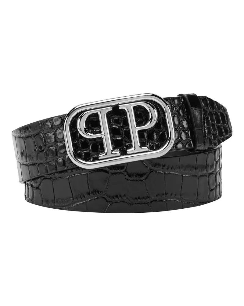 Philipp Plein Gürtel Gürtel Skull Crocco Print schwarz Schwarz