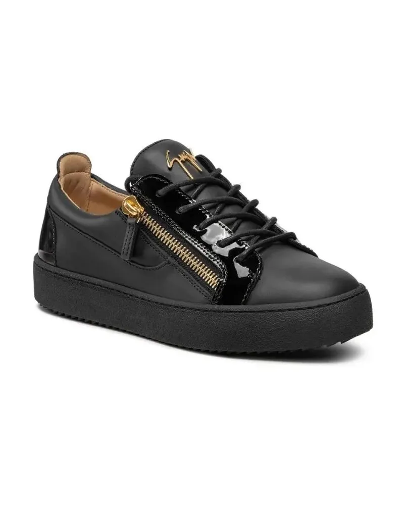 Giuseppe Zanotti Low-Top Sneaker Black Leather Sneakers With Patent Accents schwarz Schwarz