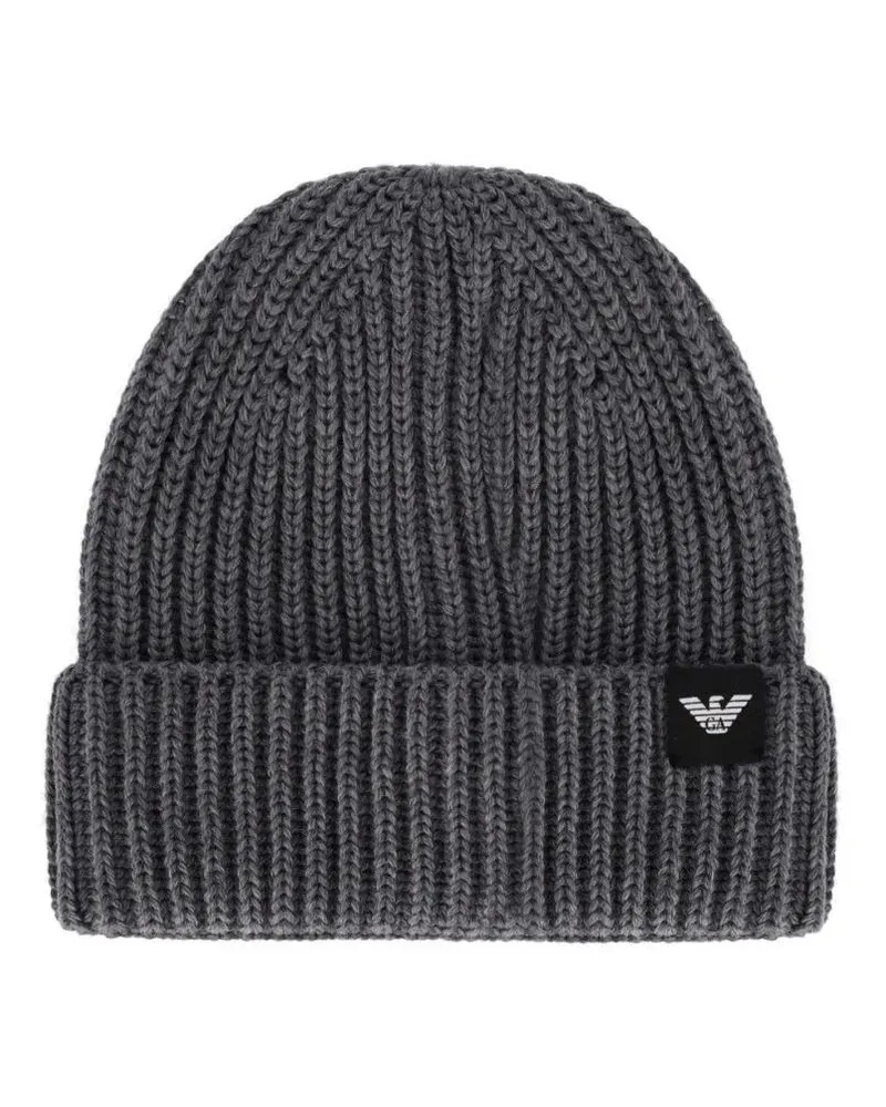 Emporio Armani Caps & Mützen Dark Grey Ribbed Beanie grau Grau