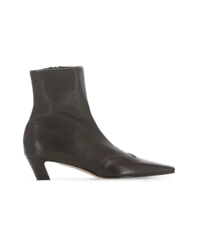 KHAITE Stiefel Brown Leather Ankle Boots With Squared Toe braun Braun