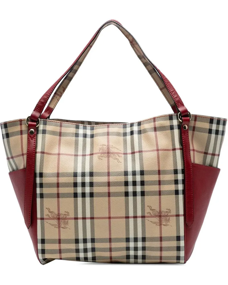 Burberry Shopper Small Leather Trimmed Haymarket Check Coated Canva braun Braun