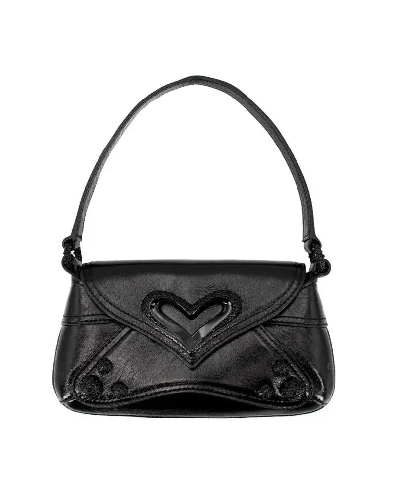 Pinko Hobo Bags Vintage Patent-Finish Black Handbag With Heart-Sha schwarz Schwarz