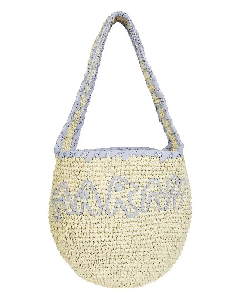 Marni Hobo Bags Rounded Woven Shoulder Bag With Contrasting Strap beige Beige