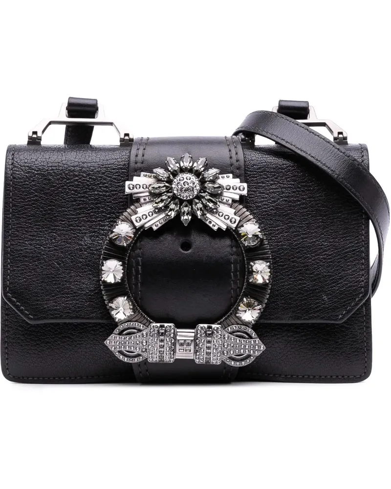 Miu Miu Hobo Bags Goatskin Madras Soft Calf Crystal Embellished Cros schwarz Schwarz