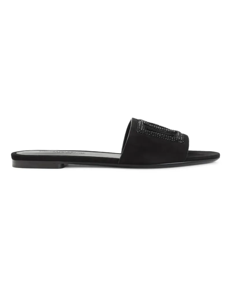Dolce & Gabbana Sandalen Open-Toe Black Goat Leather Slippers schwarz Schwarz