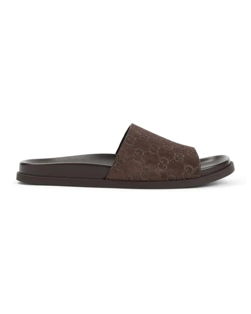 Gucci Loafer Brown Suede Open-Toe Sandals With Logo Pattern braun Braun