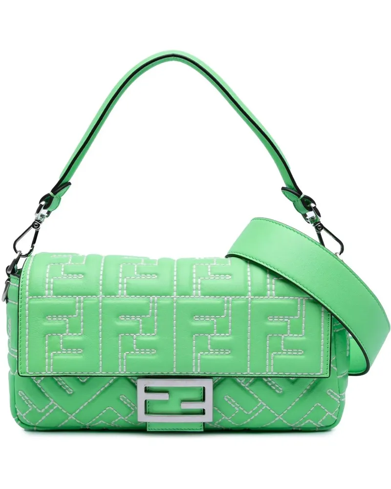 Fendi Hobo Bags 2010-2025 Zucca Embossed Stitched Leather Baguette grün Grün