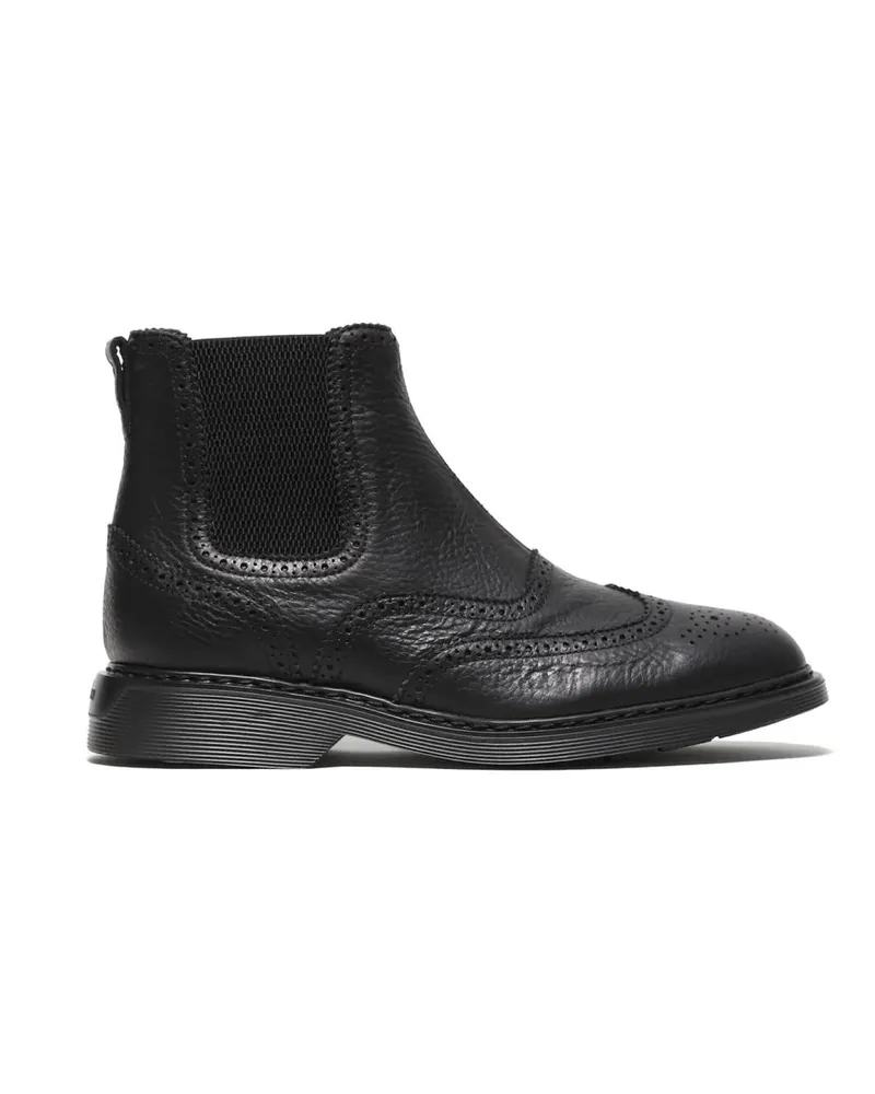 Hogan Stiefel Hammered Black Leather Ankle Boots schwarz Schwarz