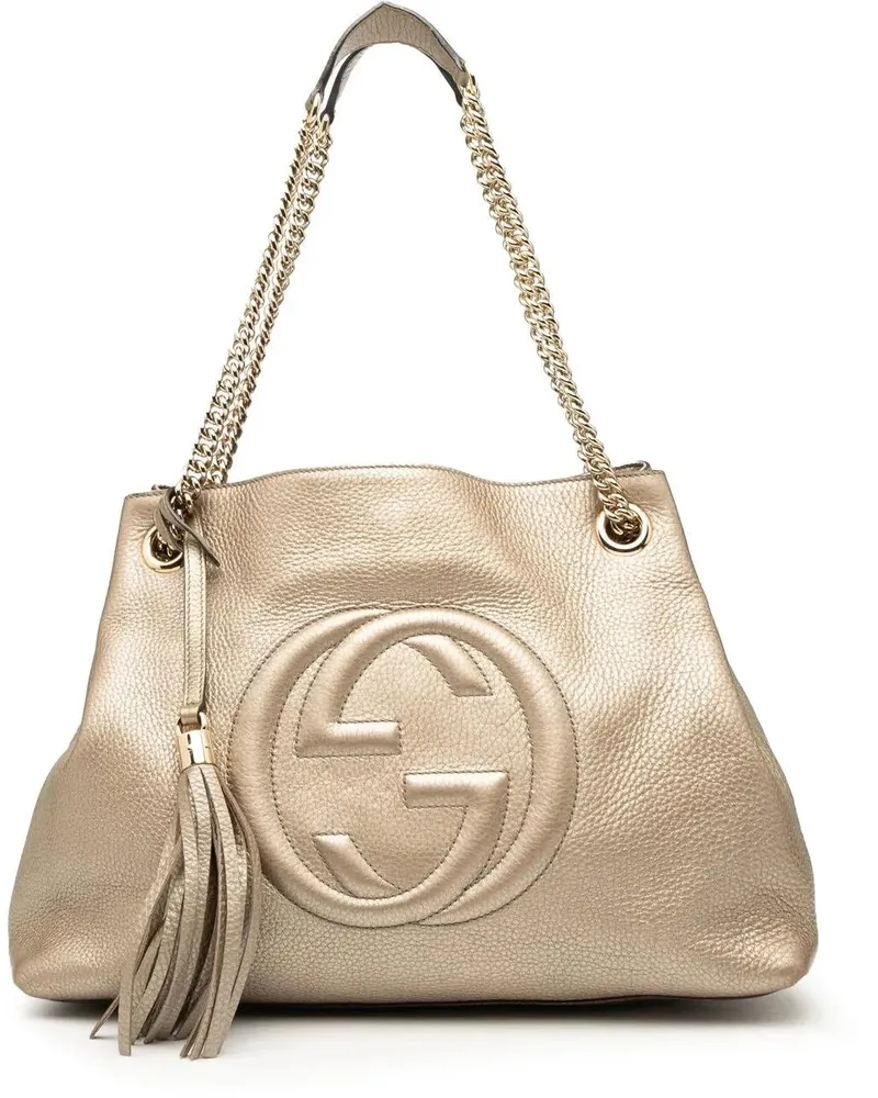 Gucci Shopper Medium Metallic Leather Soho Chain Tote goldfarben Gold