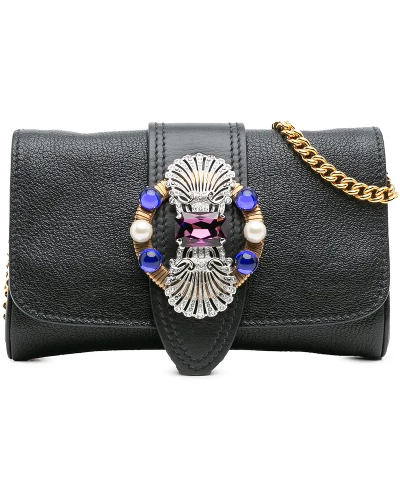 Miu Miu Hobo Bags Leather Crystal Embellished Crossbody schwarz Schwarz