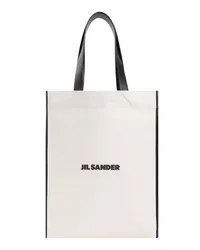 Jil Sander Totes Natural White Cotton Border Book Tote Bag Weiß