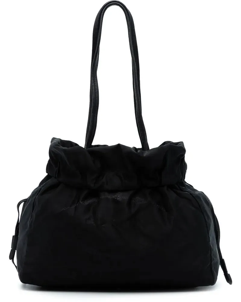 Prada Shopper Tessuto Logo Drawstring Tote schwarz Schwarz