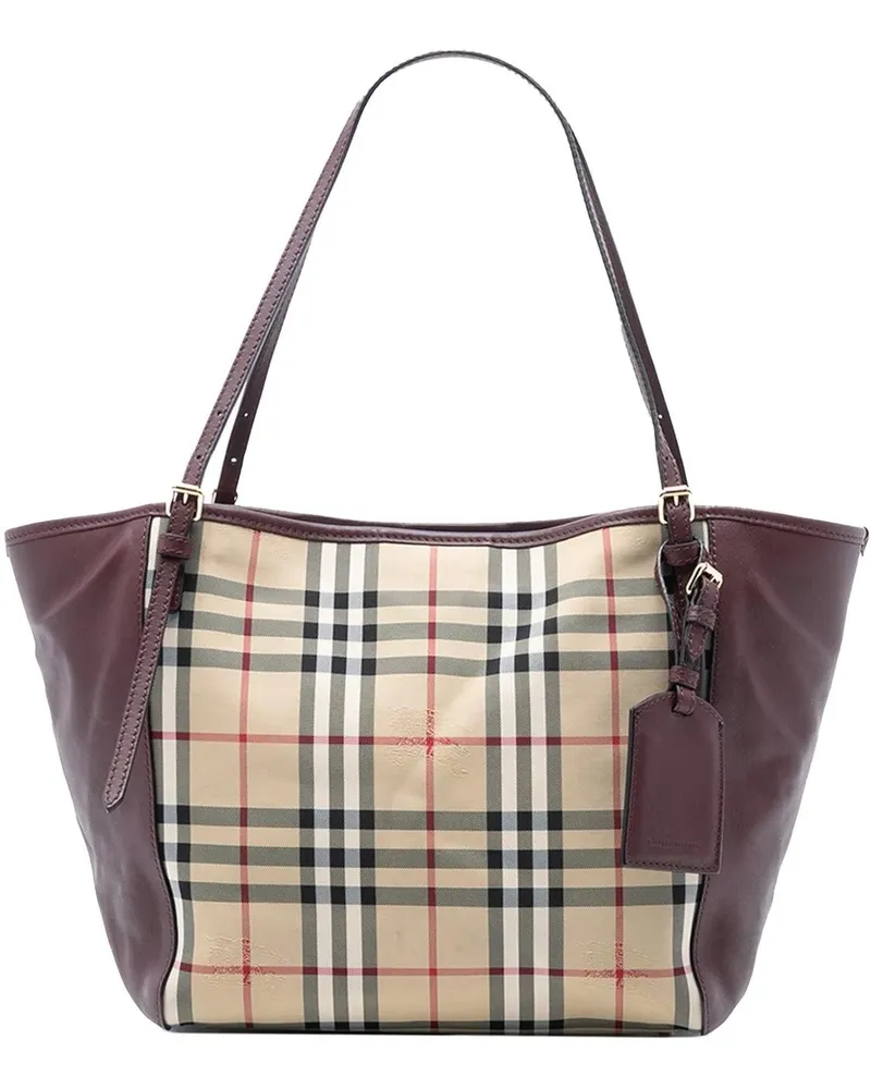 Burberry Shopper Small Haymarket Check Canvas and Leather Canterbur braun Braun