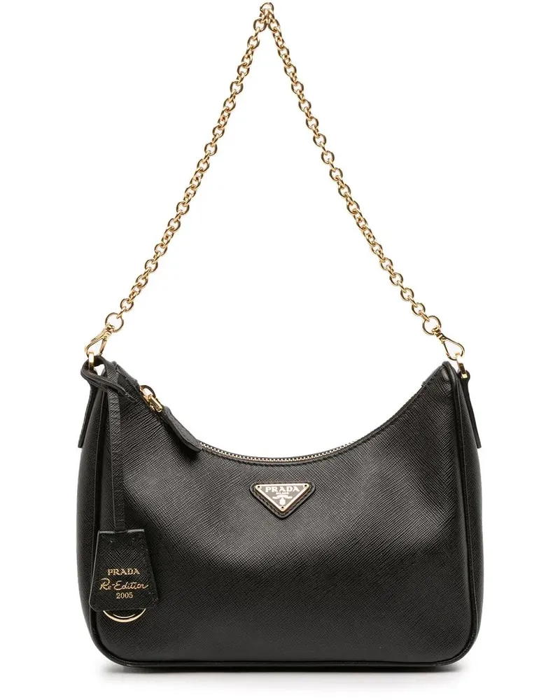 Prada Hobo Bags Saffiano Re Edition 2005 Satchel schwarz Schwarz