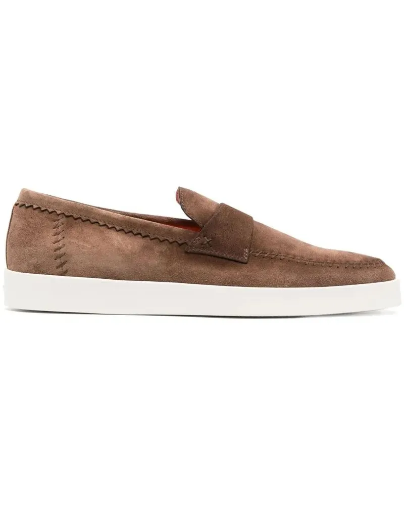 Santoni Loafer Brown Suede Loafers With Stitched Detail braun Braun