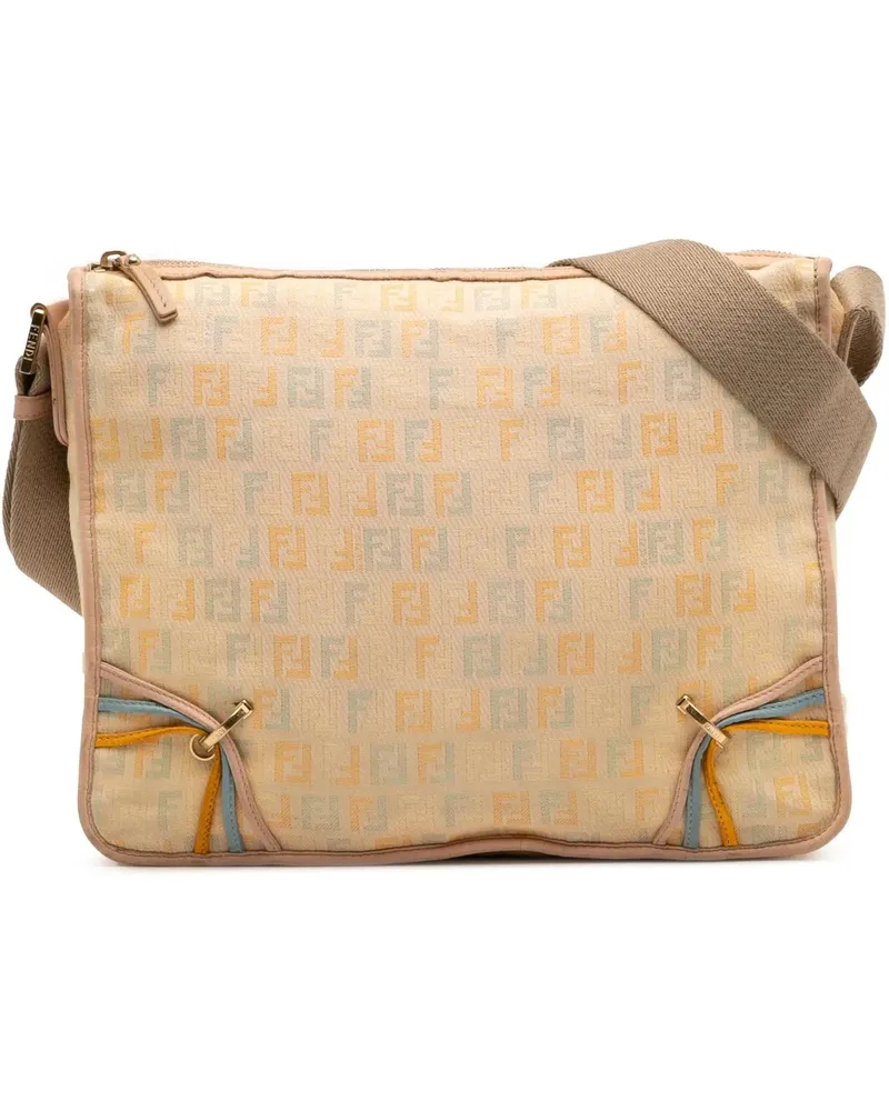 Fendi Hobo Bags Zucchino Canvas F Charm Crossbody braun Braun