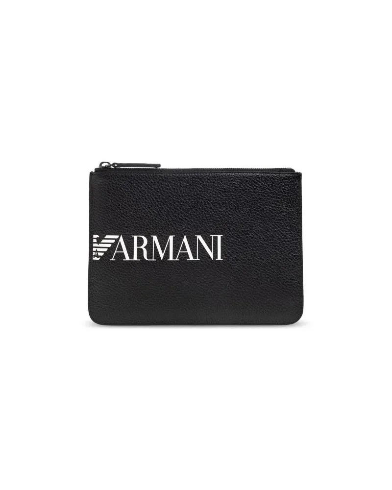 Emporio Armani Crossbody Bags Textured Leather Hand Bag With Bold Logo Prints schwarz Schwarz