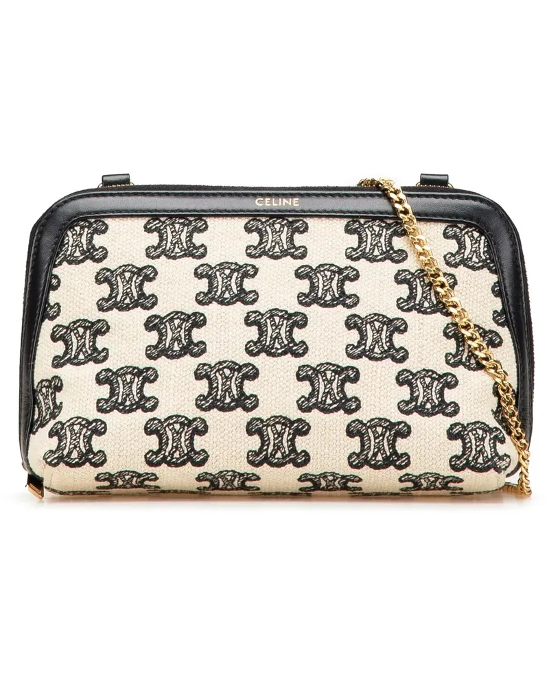 Celine Hobo Bags Triomphe Emroidered Canvas Clutch On Chain braun Braun