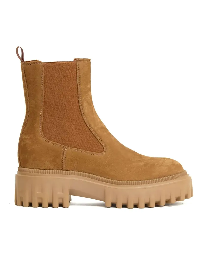 Hogan Stiefel Tobacco Suede Boots With Ridged Rubber Sol braun Braun