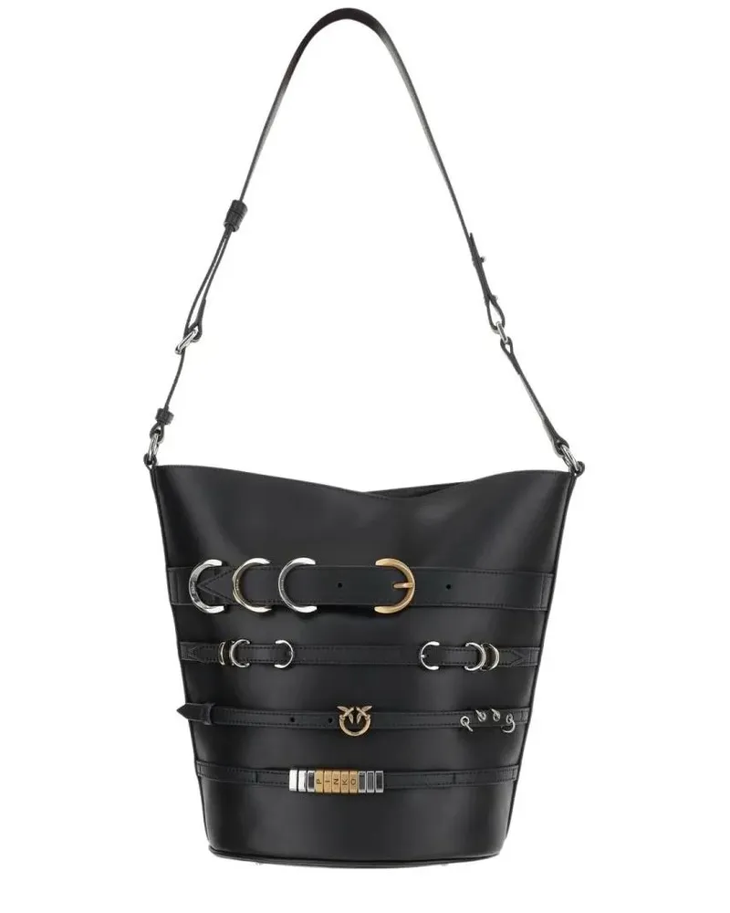 Pinko Hobo Bags Leather Shoulder Bag With Straps schwarz Schwarz