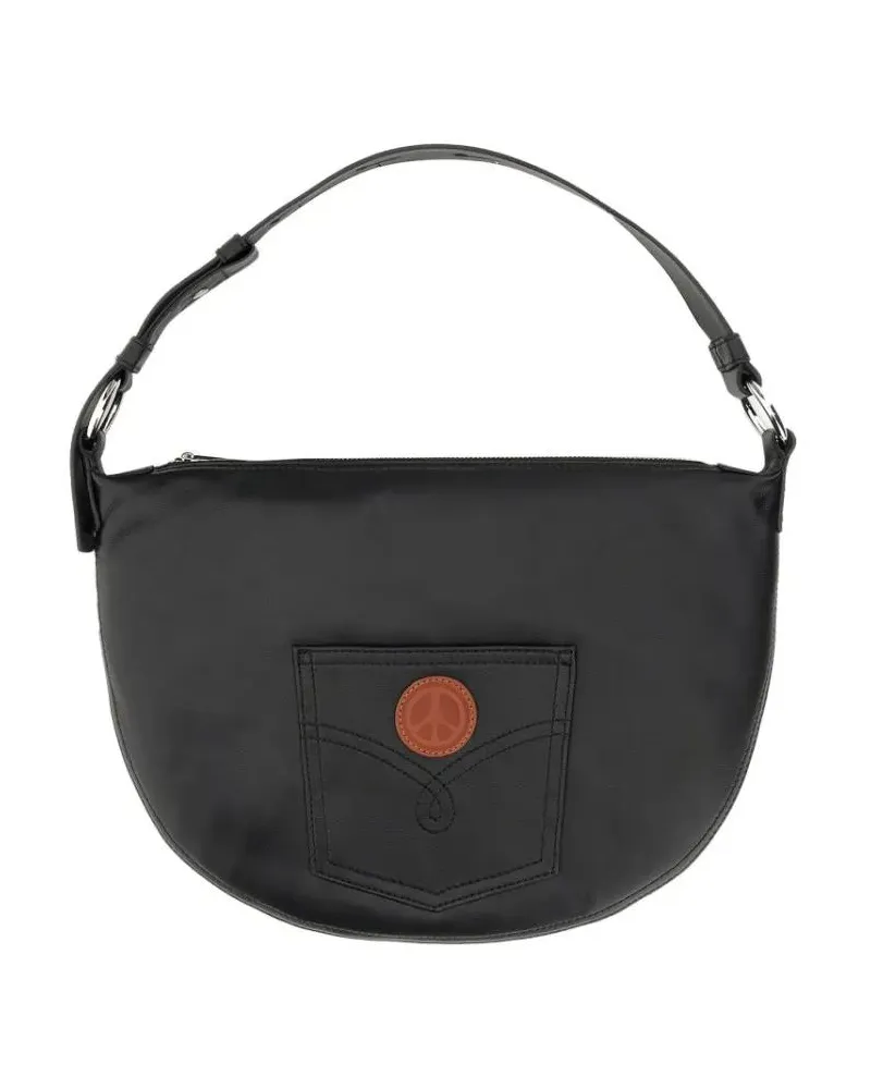 Moschino Hobo Bags Rounded Black Nylon Shoulder Bag schwarz Schwarz