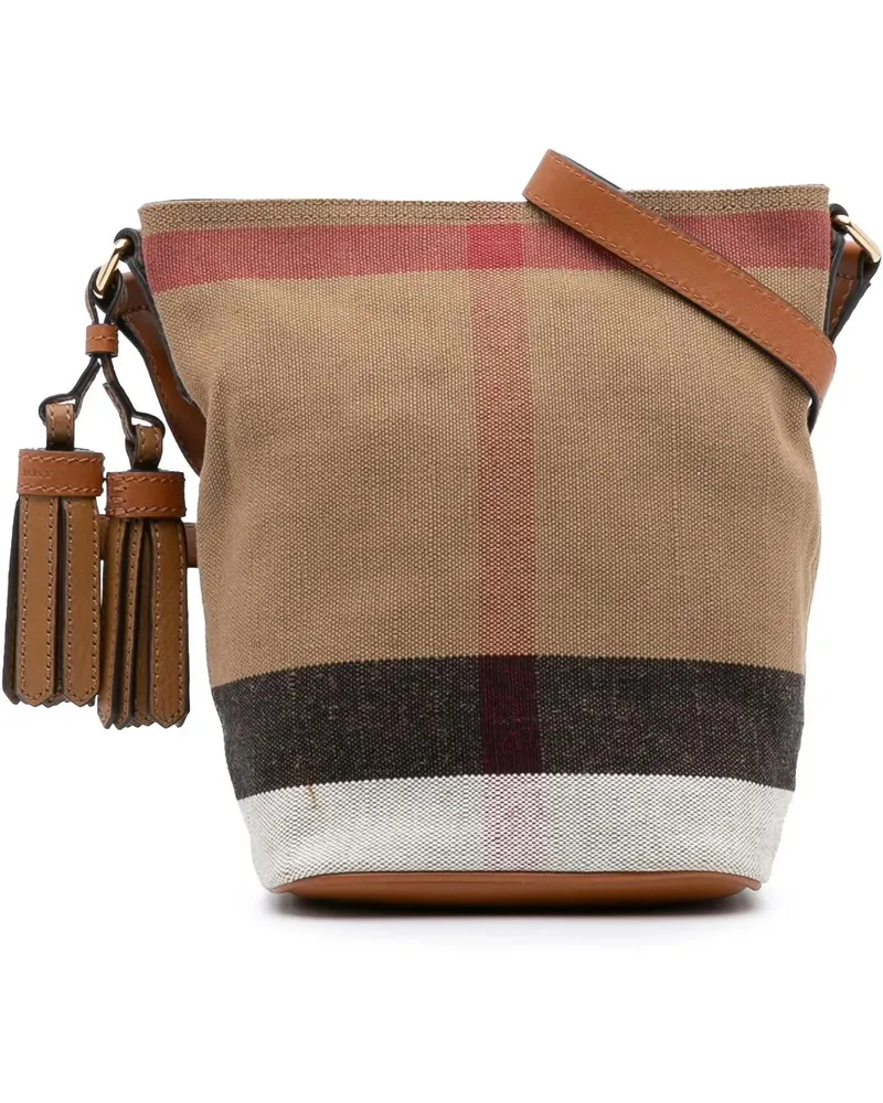 Burberry Hobo Bags Mini Mega Check Canvas Ashby Tassel Bucket Bag braun Braun