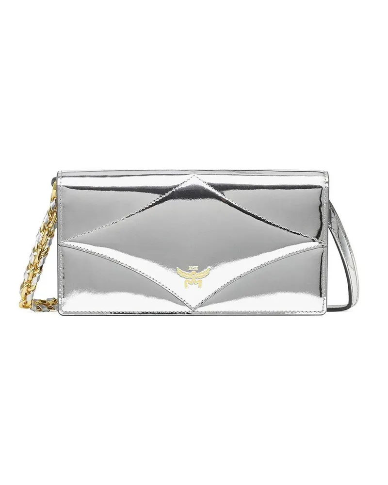 MCM Portemonnaie Wallets Diamond Kettenriemen-Portemonnaie aus Lede silberfarben 
