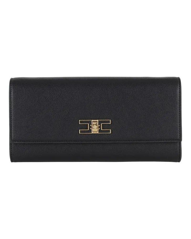 Elisabetta Franchi Clutches Eco-Leather Handbag With Golden Chain Strap schwarz Schwarz