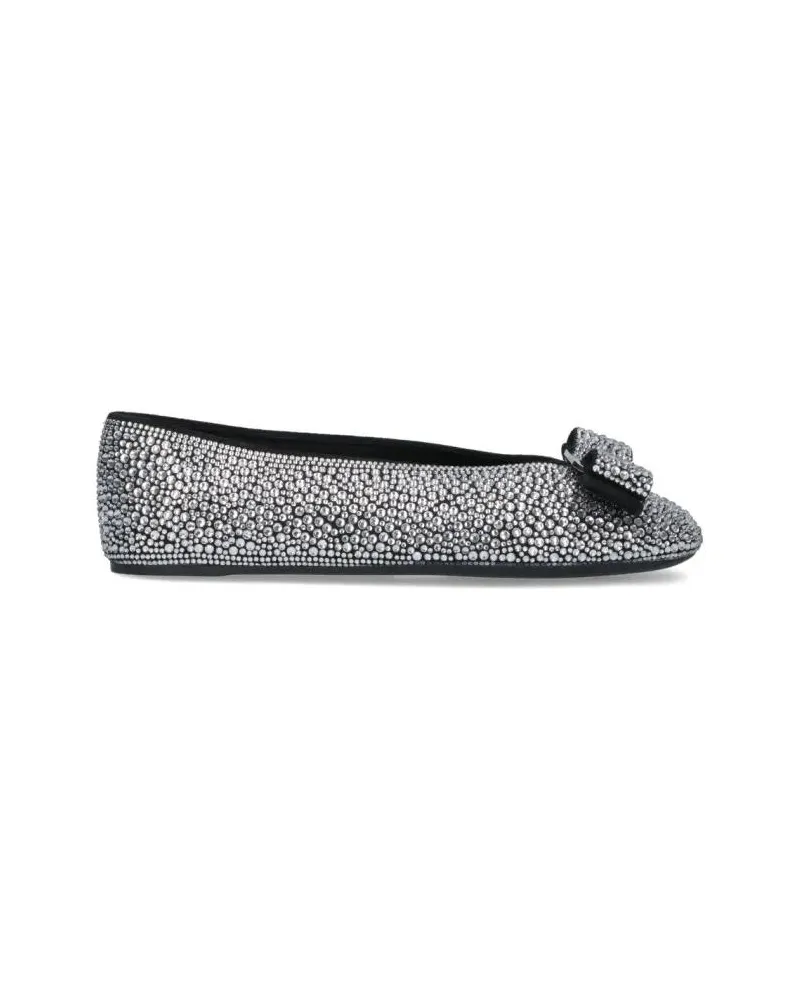 Ferragamo Studded Silver Flat Shoes silberfarben 