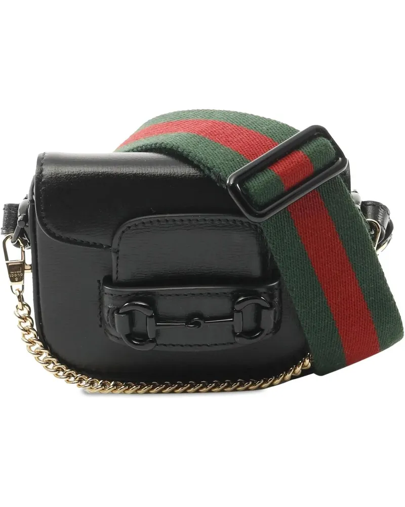 Gucci Hobo Bags 2016-present Mini Leather Horsebit 1955 Web Satche schwarz Schwarz