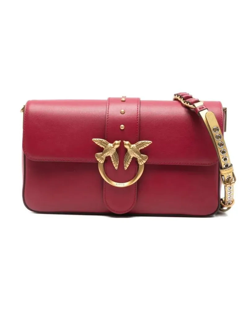 Pinko Hobo Bags Structured Red Calfskin Shoulder Bag With Gold Cla rot Rot