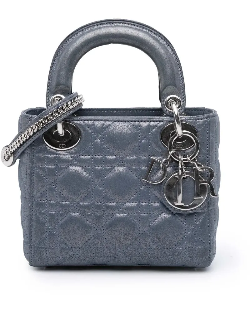 Dior Hobo Bags Mini Iridescent Lambskin Cannage Lady Dior blau Blau