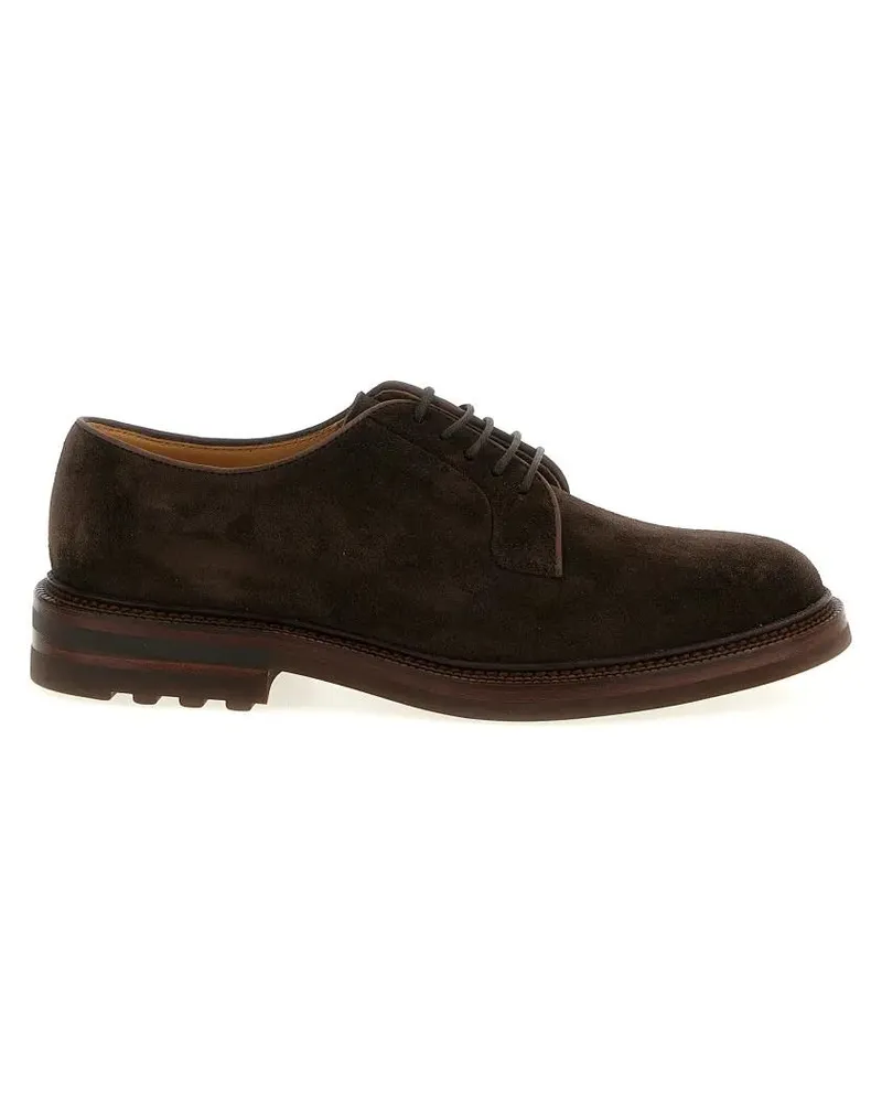Brunello Cucinelli Classic Brown Suede Derby Shoes schwarz Schwarz