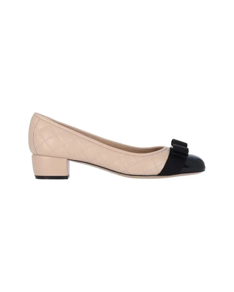Ferragamo Hohe Schuhe Quilted Beige Shoes With Black Toe Cap beige Beige