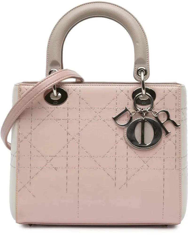 Dior Hobo Bags Medium Bicolor Lambskin Macrocannage Stitched Lady rosa Gold